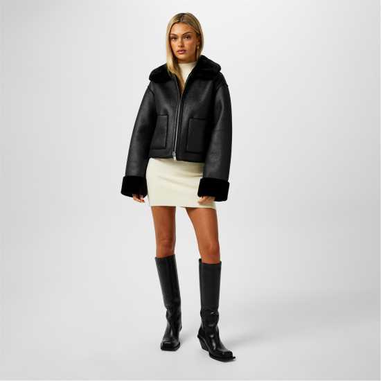 Jack Wills Reverse Shearling Jacket Черно Дамски якета и палта