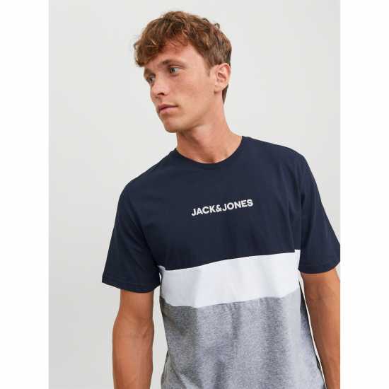 Jack And Jones Blocking Short Sleeve T-Shirt Navy Blazer Мъжки ризи