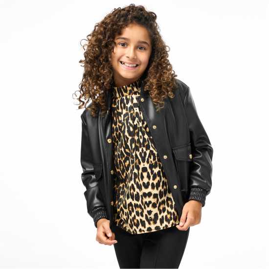 Biba Пилотско Яке Kids' Faux Leather Long Sleeve Oversized Fit Bomber Jacket  