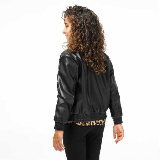 Biba Пилотско Яке Kids' Faux Leather Long Sleeve Oversized Fit Bomber Jacket  