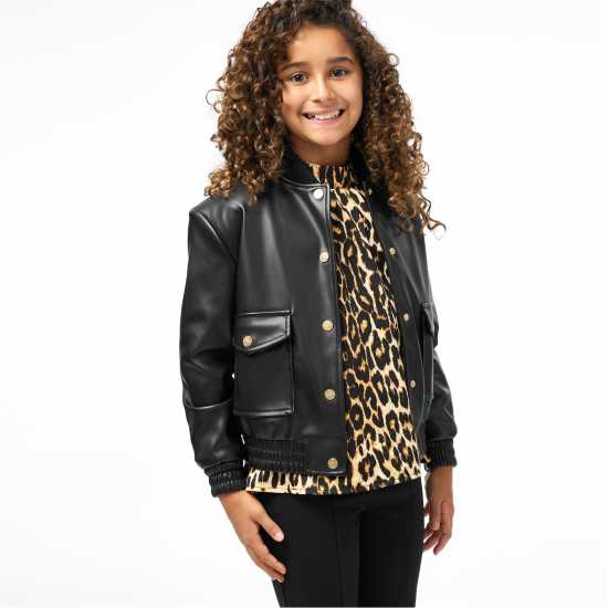 Biba Пилотско Яке Kids' Faux Leather Long Sleeve Oversized Fit Bomber Jacket  