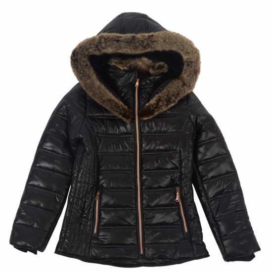 Firetrap Junior Girls' Luxe Bubble Jacket with Fur-Trimmed Hood  Детски якета и палта