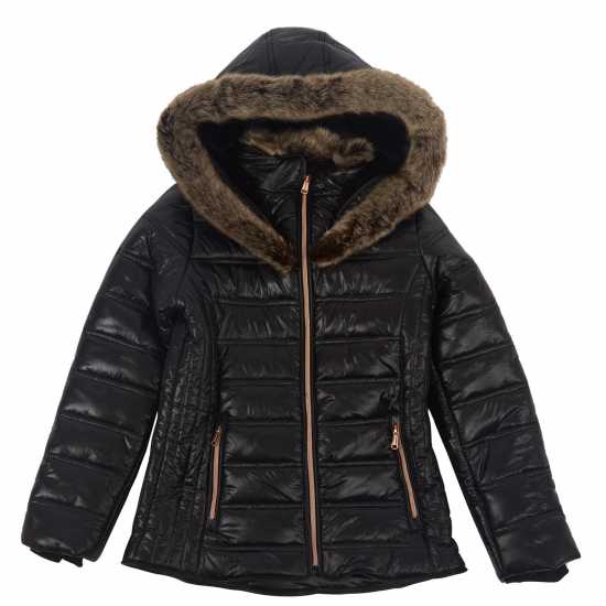 Firetrap Пухено Яке Junior Girls Luxe Bubble Jacket With Fur-Trimmed Hood  Детски якета и палта