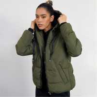Padded Coat With Quilt Detail And Hood
