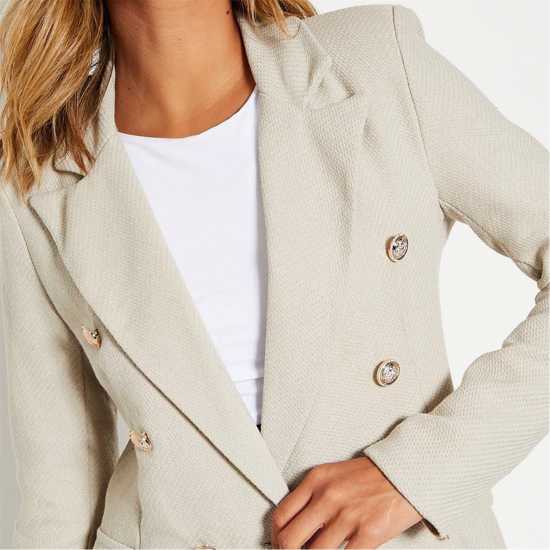 Textured Military Button Double Breasted Blazer  Дамски якета и палта