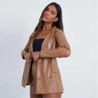 Double Breasted Faux Leather Blazer