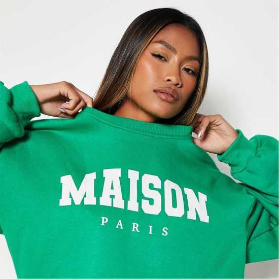 Maison Graphic Slogan Oversized Sweatshirt  Дамски суичъри и блузи с качулки