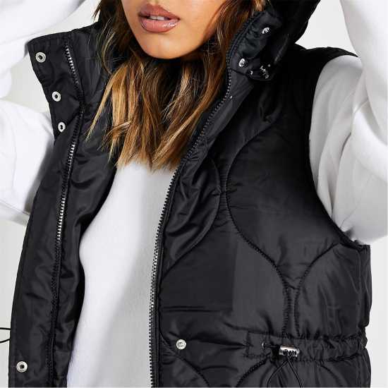 Onion Quilted Drawstring Waist Hooded Gilet