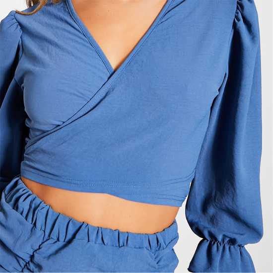 I Saw It First Isawitfirst Puff Sleeve Wrap Front Crop Top Co-Ord  
