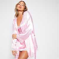 I Saw It First Satin Lace Trim Dressing Gown Pink Дамски пижами