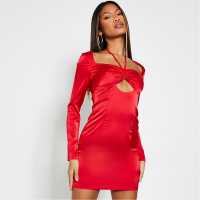 I Saw It First Satin Tie Front Long Sleeve Dress Red Дамски поли и рокли