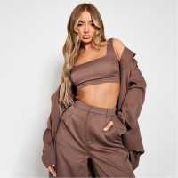 I Saw It First Tailored Square Neck Crop Top Taupe Дамски грейки