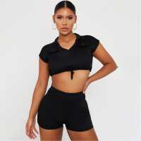 Tie Front Crop Top And Shorts Co-Ord Set  Дамски къси панталони