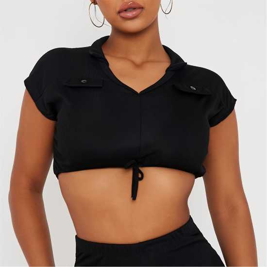 Tie Front Crop Top And Shorts Co-Ord Set