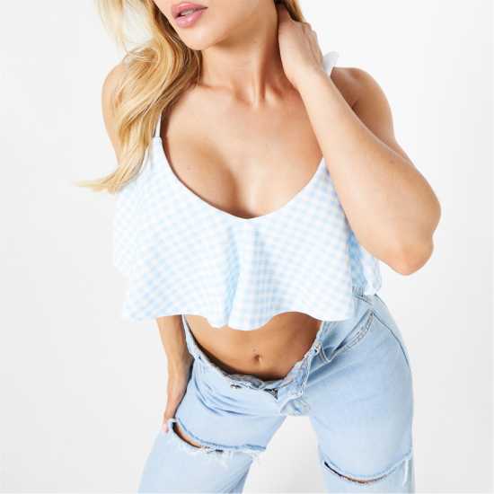 I Saw It First Gingham Frill Detail Crop Top  Дамско бельо