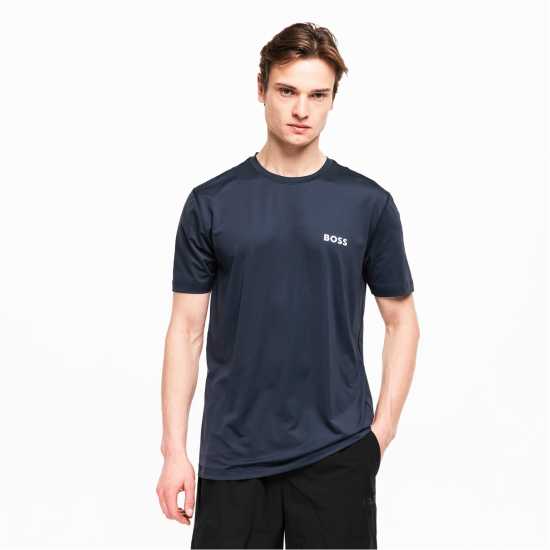 Hugo Boss Boss Mens Boss Green Short Sleeve Performance Gym Top - Tech Cotton Navy 