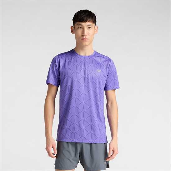 New Balance Men's Short Sleeve Performance Gym Top Electric Purple Мъжки тениски и фланелки