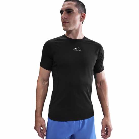 Nike Мъжка Тениска Къс Ръкав Pro Training Dri-Fit Short Sleeve Top Mens Black/White Мъжки тениски и фланелки