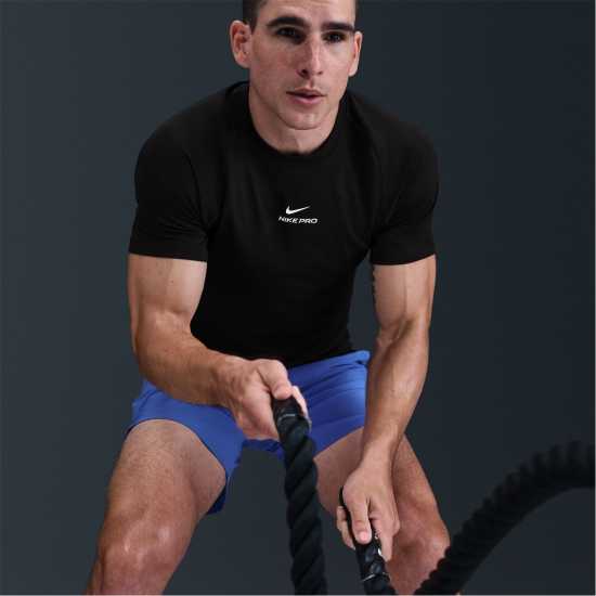 Nike Мъжка Тениска Къс Ръкав Pro Training Dri-Fit Short Sleeve Top Mens Black/White Мъжки тениски и фланелки