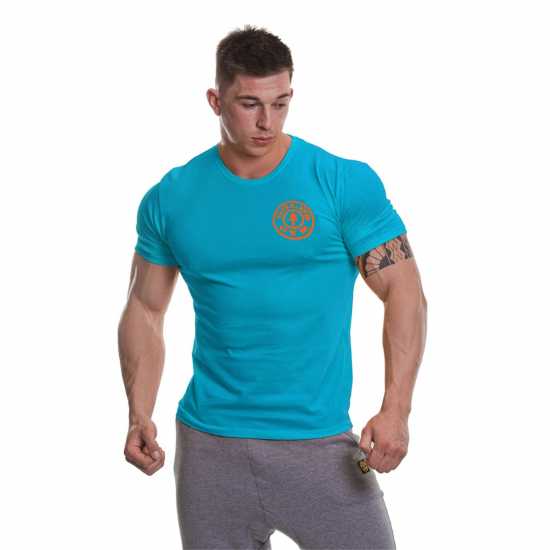 Golds Gym Мъжка Риза Basic Left Chest T-Shirt Mens Търкоаз Мъжки тениски и фланелки