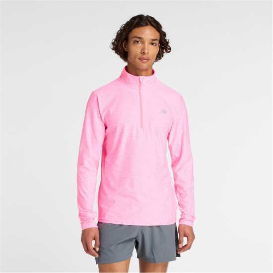 New Balance Men's Space Dye Quarter-Zip Long-Sleeve Performance Gym Top Неон Розово 
