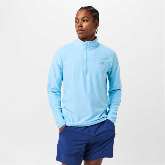 New Balance Men's Space Dye Quarter-Zip Long-Sleeve Performance Gym Top Небесно синьо 