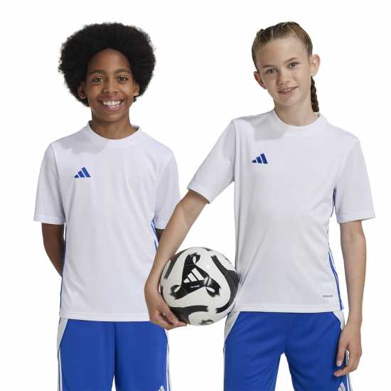 Детски тениски и фланелки Adidas Tabela 23 Jersey Juniors Бяло/Кралско синьо Adidas Tabela 23 Jersey Juniors Бяло/Кралско синьо Детски тениски и фланелки