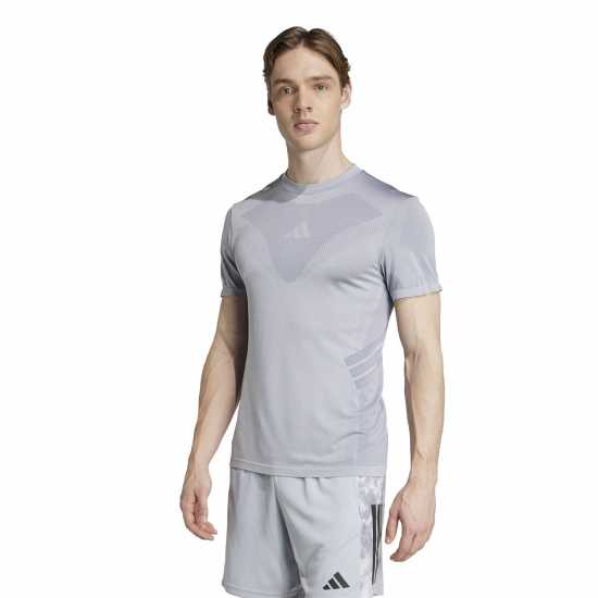Adidas Gym+ Seamless Tee Mens Silver/Dblue Мъжки тениски и фланелки