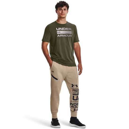 Under Armour Мъжка Тениска Team Wordmark Short Sleeve T Shirt Mens Green Мъжко облекло за едри хора