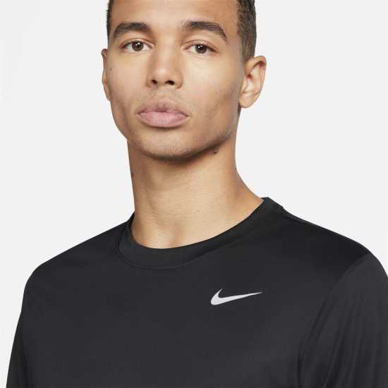 Nike Мъжка Риза Legend Long Sleeve T-Shirt Mens Черно/сребро Мъжки тениски с яка