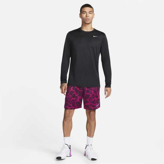 Nike Мъжка Риза Legend Long Sleeve T-Shirt Mens Черно/сребро Мъжки тениски с яка