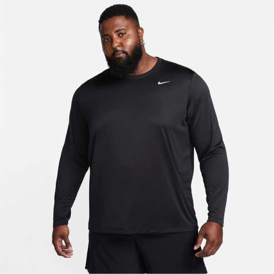 Nike Мъжка Риза Legend Long Sleeve T-Shirt Mens Черно/сребро Мъжки тениски с яка