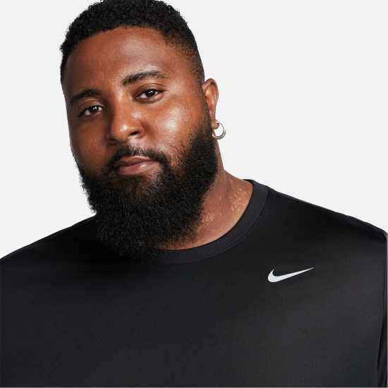 Nike Мъжка Риза Legend Long Sleeve T-Shirt Mens Черно/сребро Мъжки тениски с яка