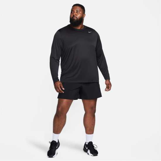 Nike Мъжка Риза Legend Long Sleeve T-Shirt Mens Черно/сребро Мъжки тениски с яка