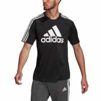 Adidas Мъжка Тениска Sereno Logo T Shirt Mens Черно/Бяло Мъжки тениски с яка