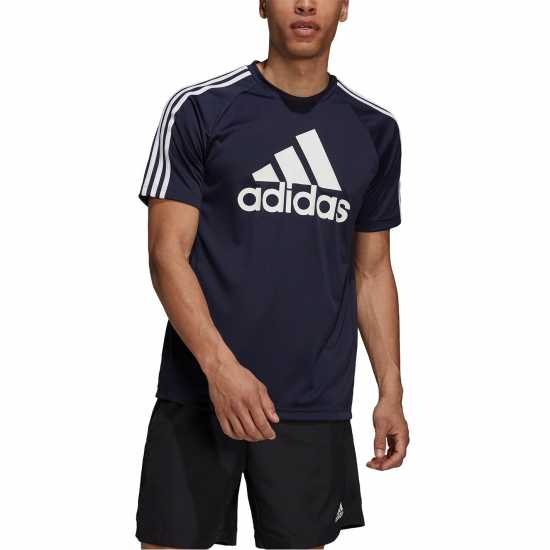 Adidas Мъжка Тениска Sereno Logo T Shirt Mens Морско синьо/Бяло Мъжки тениски с яка