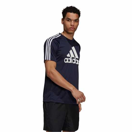 Adidas Мъжка Тениска Sereno Logo T Shirt Mens Морско синьо/Бяло Мъжки тениски с яка