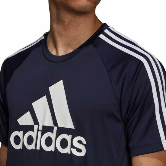 Adidas Мъжка Тениска Sereno Logo T Shirt Mens Морско синьо/Бяло Мъжки тениски с яка