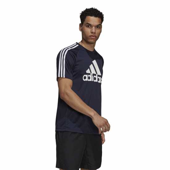 Adidas Мъжка Тениска Sereno Logo T Shirt Mens Морско синьо/Бяло Мъжки тениски с яка
