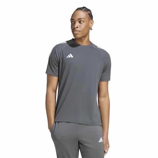 Adidas Мъжка Риза Classic 3 Stripe Sereno T-Shirt Mens Charcoal/White 