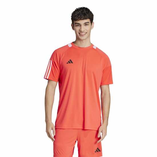 Adidas Мъжка Риза Classic 3 Stripe Sereno T-Shirt Mens Ярко червено/Бяло 