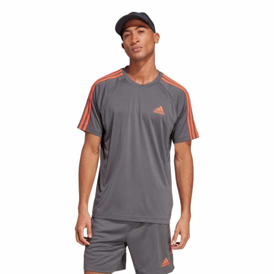 Adidas Мъжка Тениска Classic 3 Stripe Sereno T Shirt Mens Grey/Orange Мъжки ризи