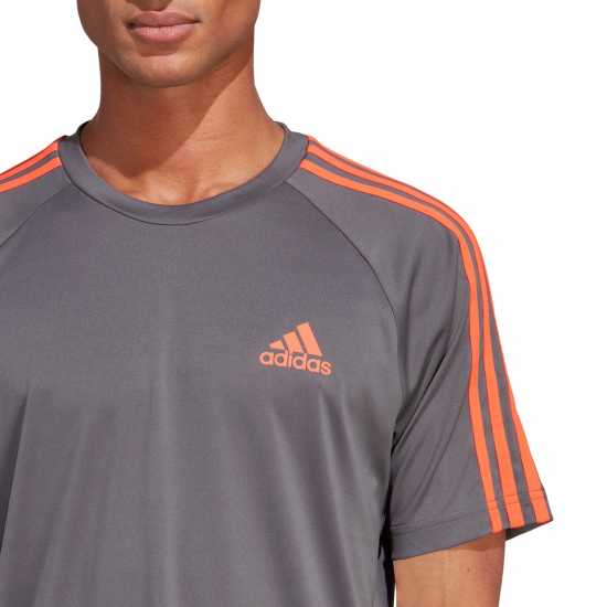 Adidas Мъжка Тениска Classic 3 Stripe Sereno T Shirt Mens Grey/Orange Мъжки ризи
