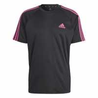 Adidas Мъжка Тениска Classic 3 Stripe Sereno T Shirt Mens Black/Pink Мъжки ризи