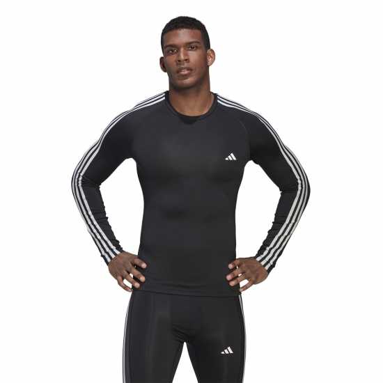 Мъжки тениски и фланелки Adidas Мъжка Блуза Techfit 3 Stripe Long Sleeve T Shirt Mens Adidas Мъжка Блуза Techfit 3 Stripe Long Sleeve T Shirt Mens Мъжки тениски и фланелки
