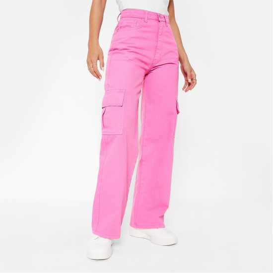 I Saw It First Pocket Detail Cargo Jeans Hot Pink Дамски дънки