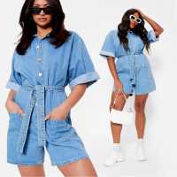 I Saw It First Button Front Belted Denim Playsuit  Дамски дънки