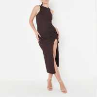 Tall Racer Neck Ruched Knit Midaxi Dress