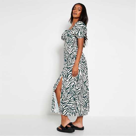Средна Рокля Zebra Print Square Neck Short Puff Sleeve Midi Dress  