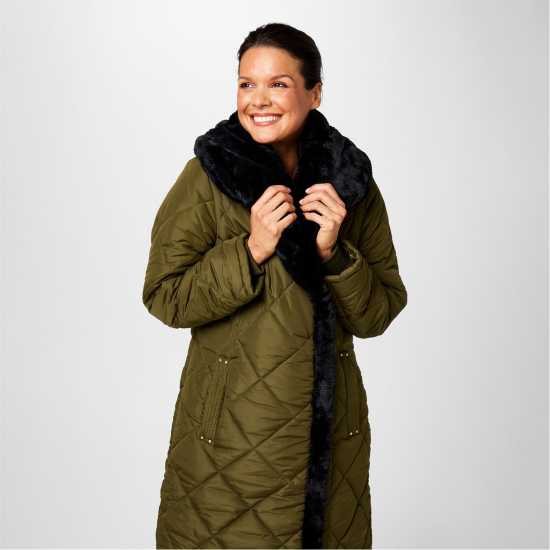 Biba Ватирано Палто Quilted Coat Хаки Дамски якета и палта